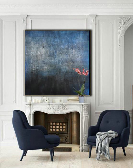 Oversized Contemporary Painting,Original Abstract Oil Paintings,Black,Blue,Gray
